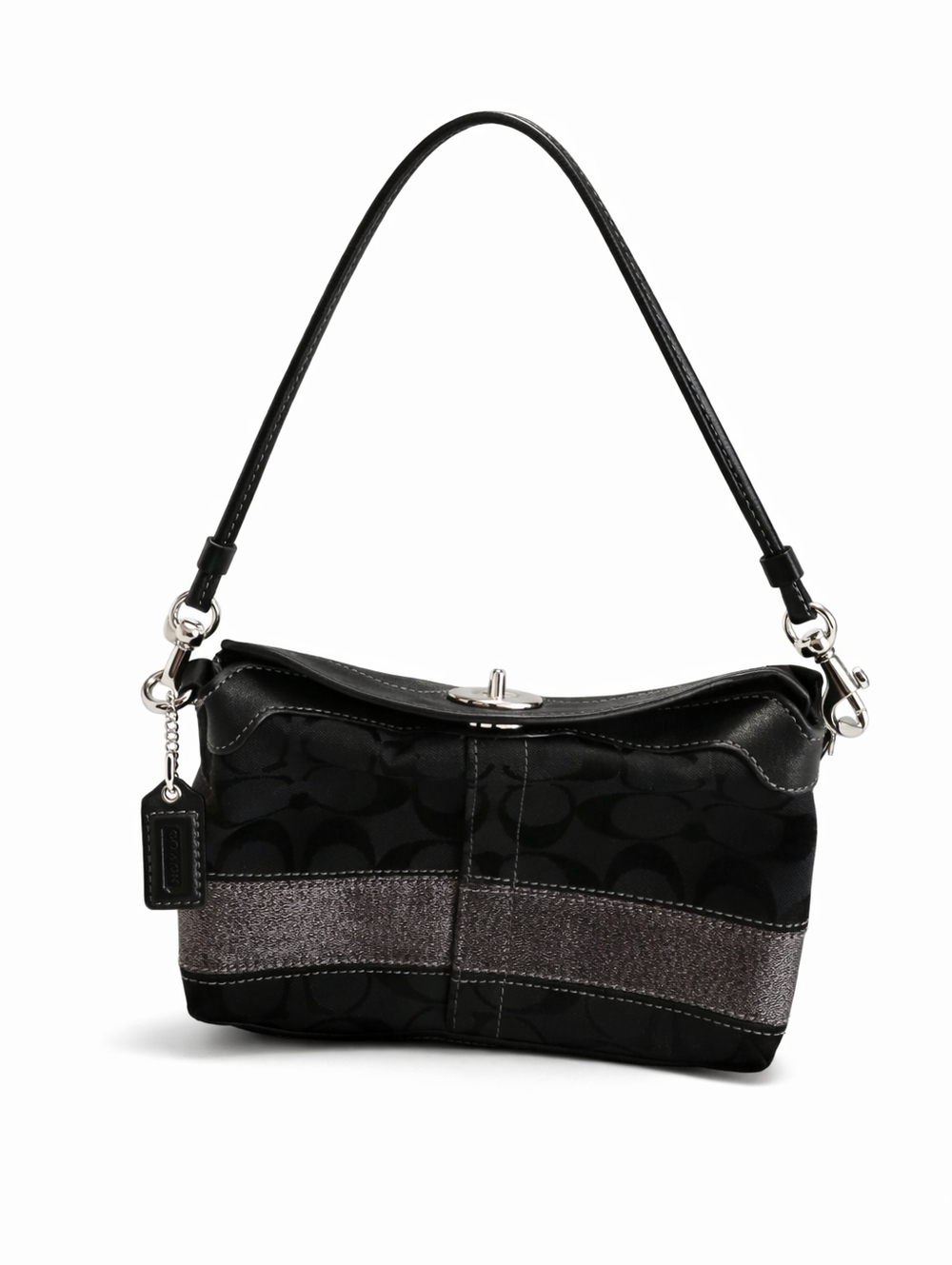 Coach Black Signature Mini Writket Bag with Metallic Accent
